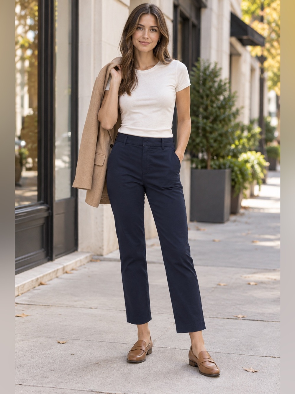 NWT Gap Downtown Khaki Navy Mid Rise Straight Ankle Pants Size 0